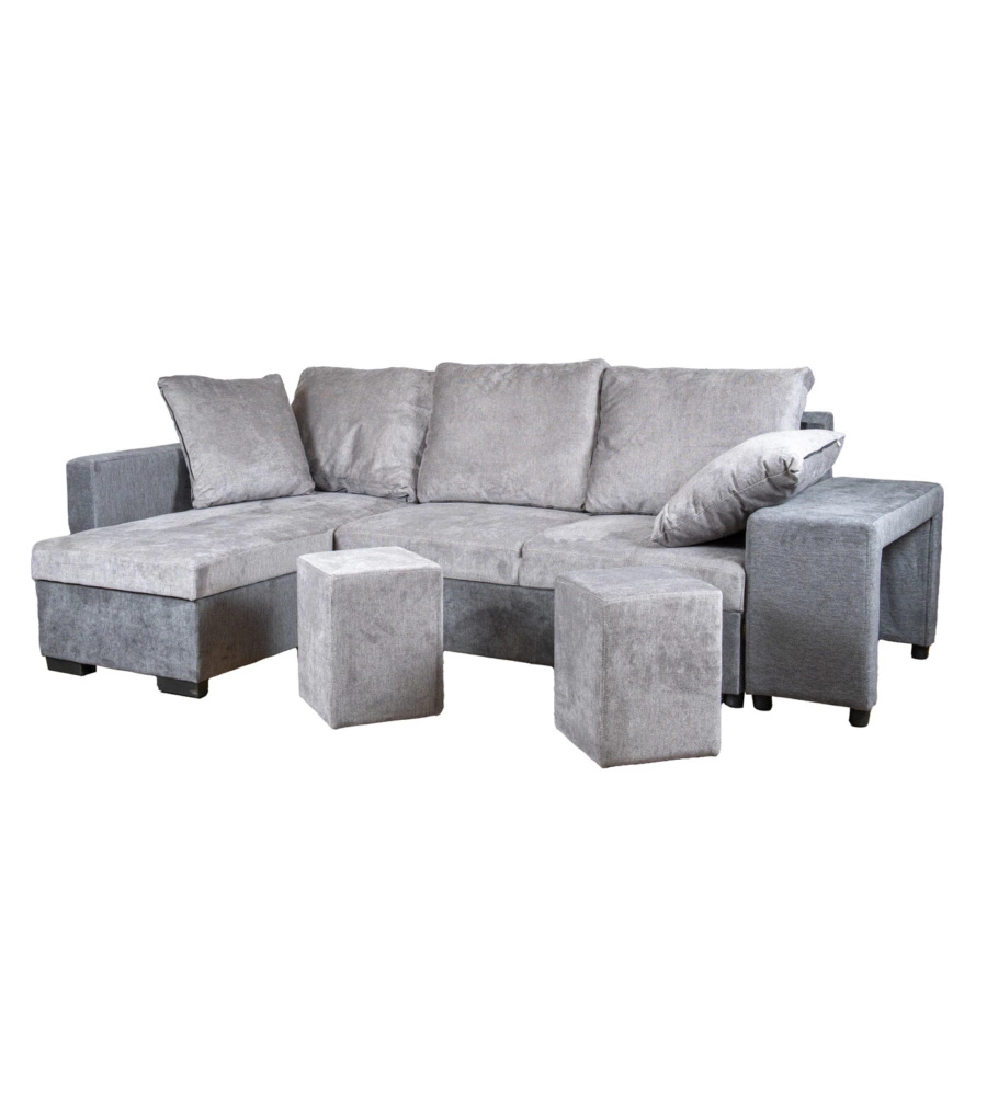 DIVANO ANGOLARE BELLAHOME "JESSY" CON CONTENITORE, POUF E PENISOLA SINISTRA 247X155X94 CM